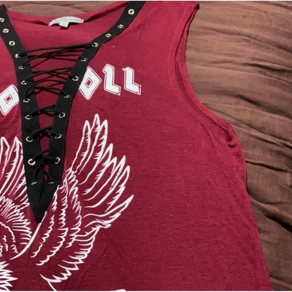 Charlotte Russe Rock & Roll Eagle Graphic Lace Up Grommet Sleeveless Top Red M - Picture 7 of 8